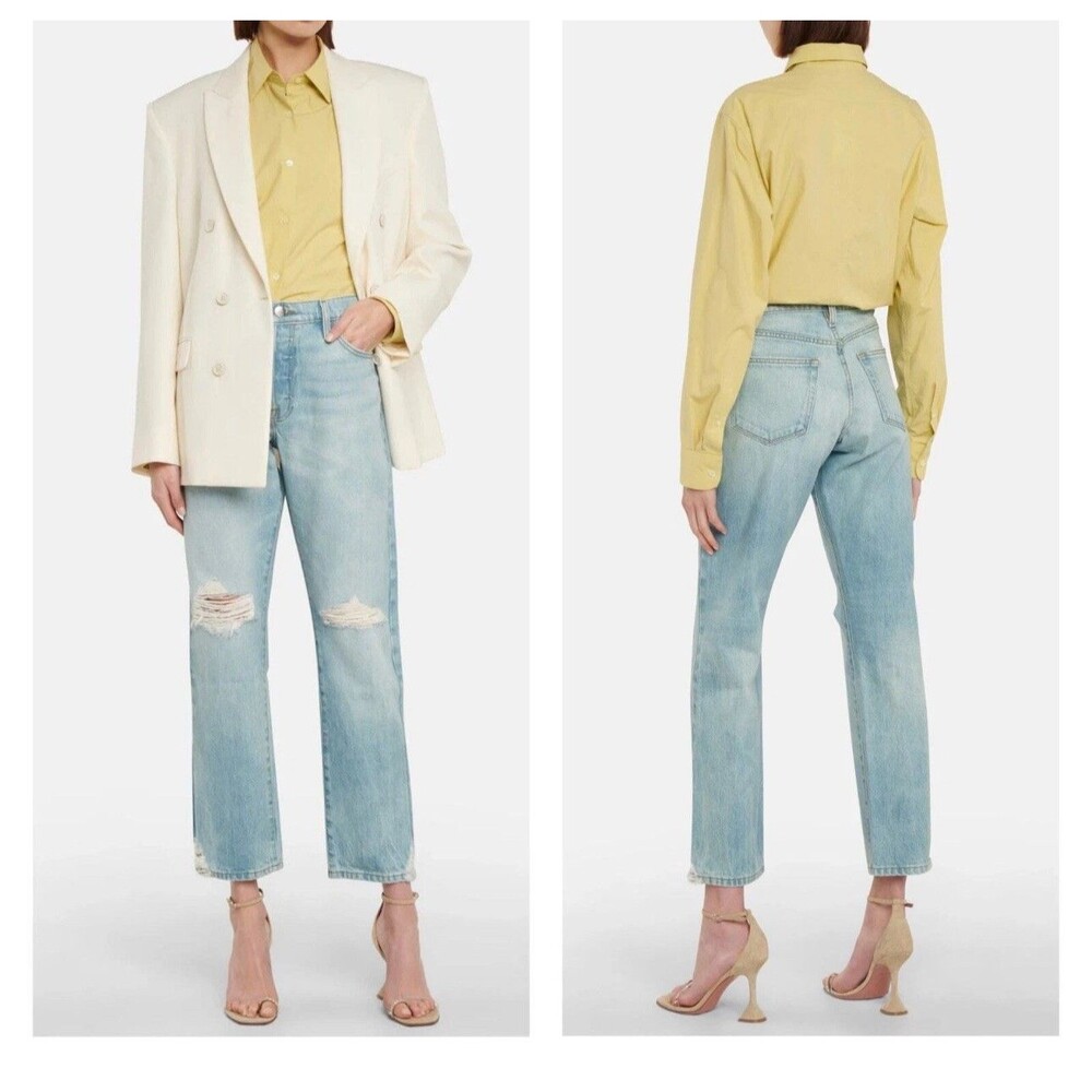 FRAME Le Slouch Jeans Womens 29  Light Blue Limelight Wash Long Rise Distressed